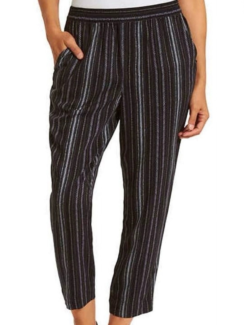 Jessica Simpson Palazzo Cadie Black Stripe Pull On Crop Pants Ladies XXL